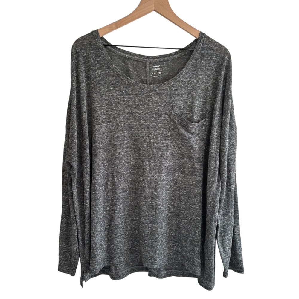 Old Navy Linen Blend Boyfriend Fit Tee XXL Heather Gray Sheer Long Sleeve Casual
